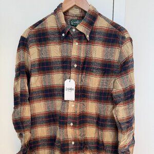 NWT Gitman Vintage Chocolate Cream Navy Flannel sz L